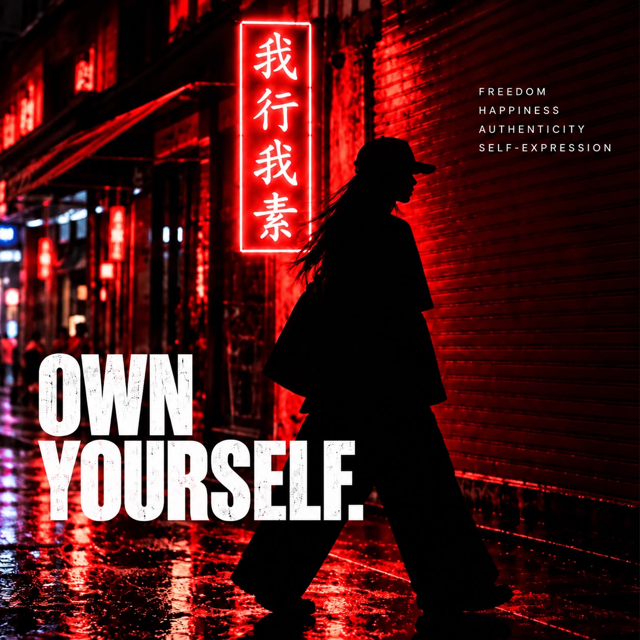 Own Yourself campaign photographed in a red-lit Bangkok Chinatown street